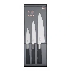 Coffret / Set 3 couteaux (Office, Petty, Chef) -  Kai Wasabi Black - procouteaux