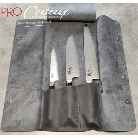 Set 3 Couteaux Japonais Damas - Edition limitée - Mallette cuir